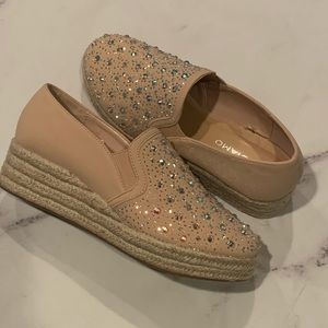 Iridescent espadrille rhinestone loafers